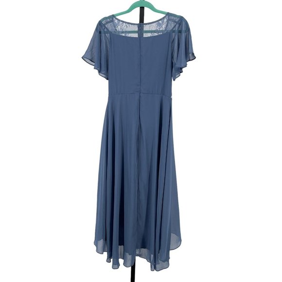 NWT Ever Pretty Hi Lo Chiffon Midi Dress sz L Illusion Lace Top Rhinestone Blue - Picture 4 of 11